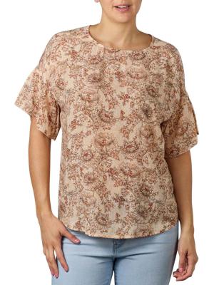 Yaya Printed Top Ruffled Sleeve sheer pink 