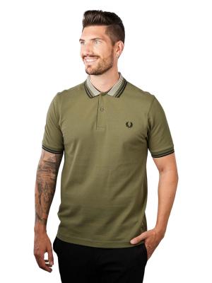 Fred Perry Striped Collar Polo Short Sleeve Uniform Green 