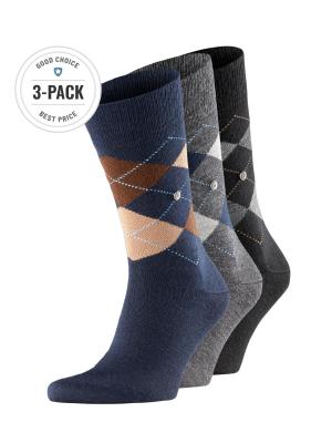 Burlington 3-Pack Edinburgh Socks Black/Blue/Grey