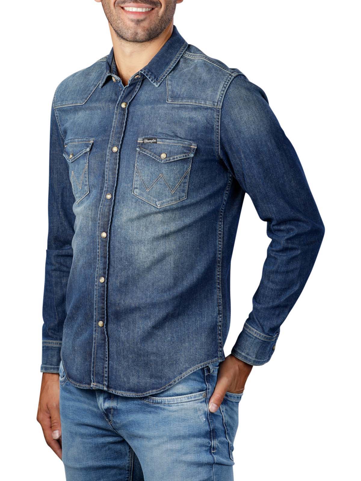 Wrangler Western Denim Shirt mid indigo Wrangler Men's Shirt | Free  Shipping on  - SIMPLY LOOK GOOD